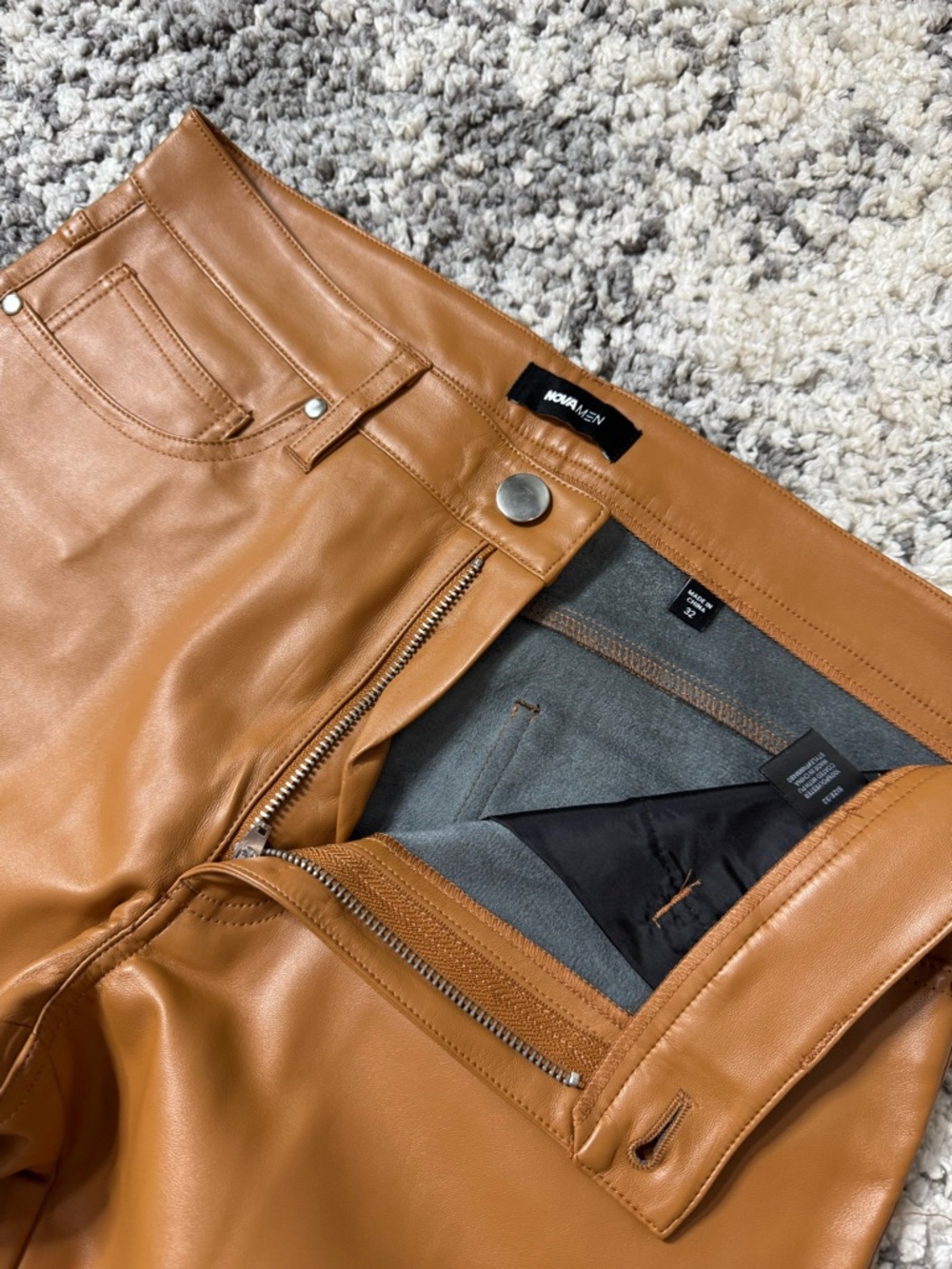 Fashion Nova Men, Men's Faux Leather Pants in Cognac Brown, US Size: 32x32 - Picture 4 of 7